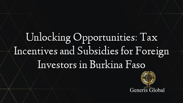 Unlocking Opportunities: Tax Incentives and Subsidies for Foreign Investors in Burkina Faso